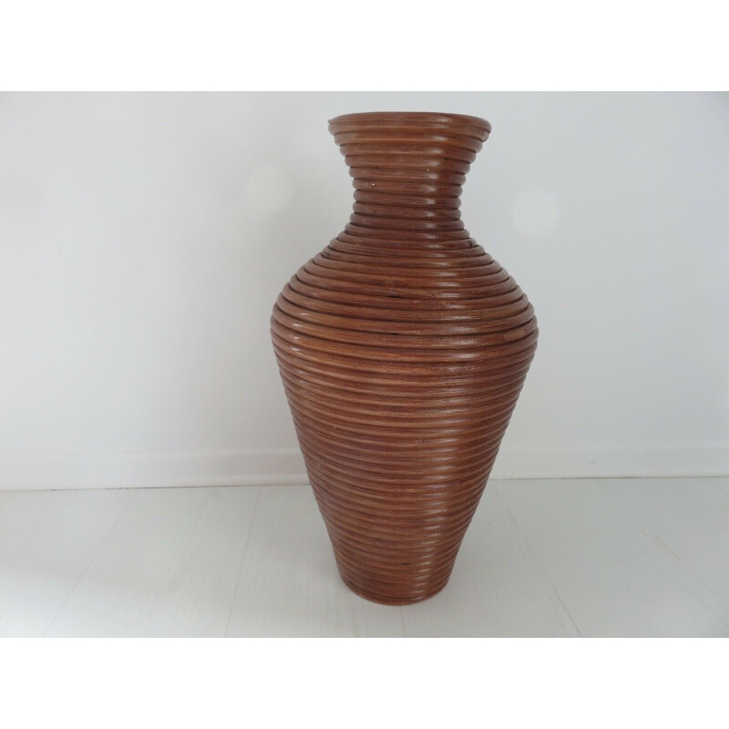 Vintage rattan floor vase