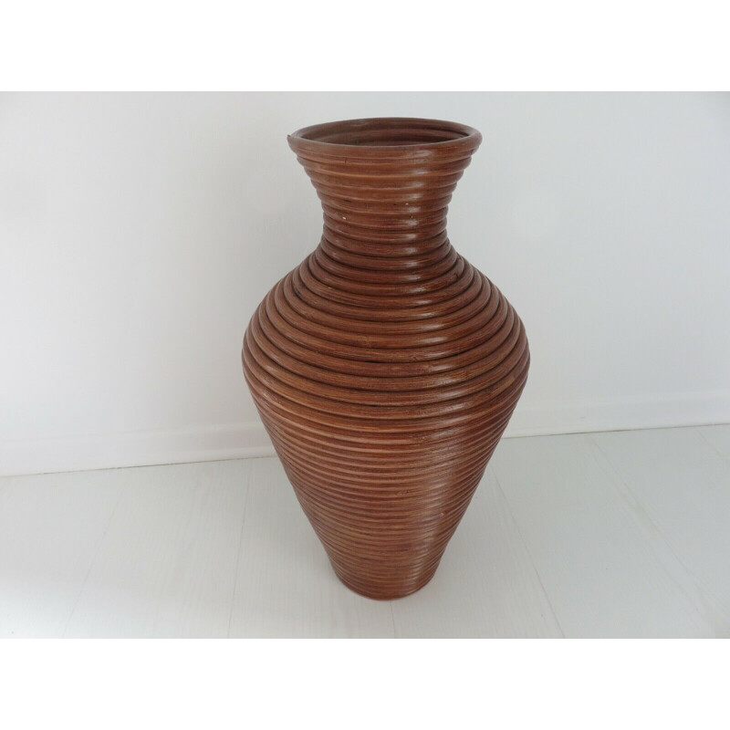 Vintage rattan floor vase