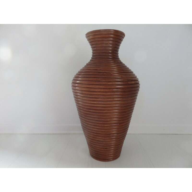 Vintage rattan floor vase