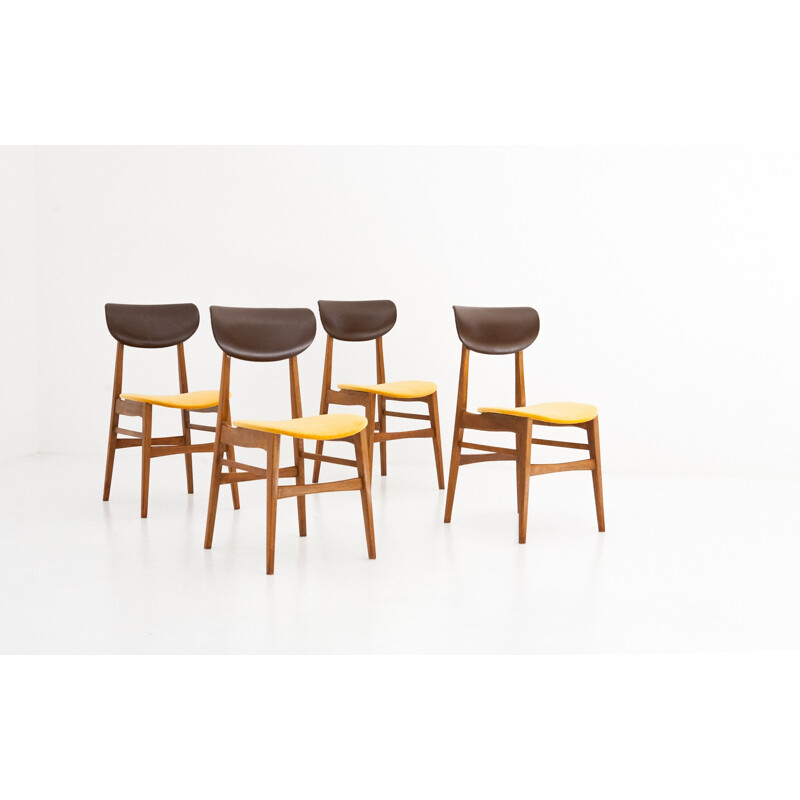 Set of 4 Swedish chairs in skai and velvet - 1950s