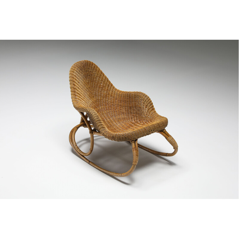 Vintage Art Nouveau wicker rocking chair, France 1905