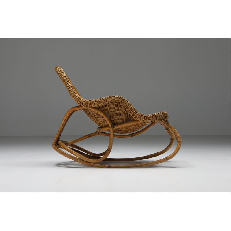 Vintage Art Nouveau wicker rocking chair, France 1905