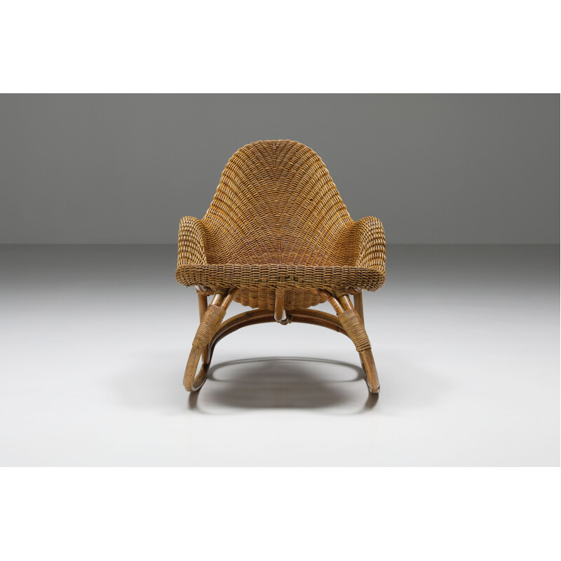 Vintage Art Nouveau wicker rocking chair, France 1905