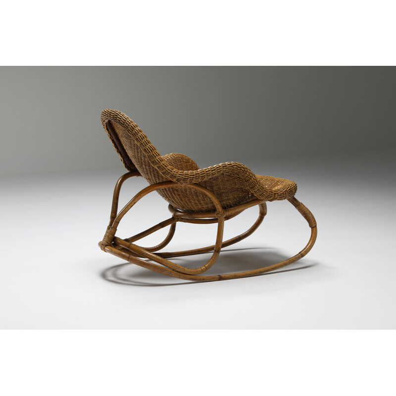 Vintage Art Nouveau wicker rocking chair, France 1905