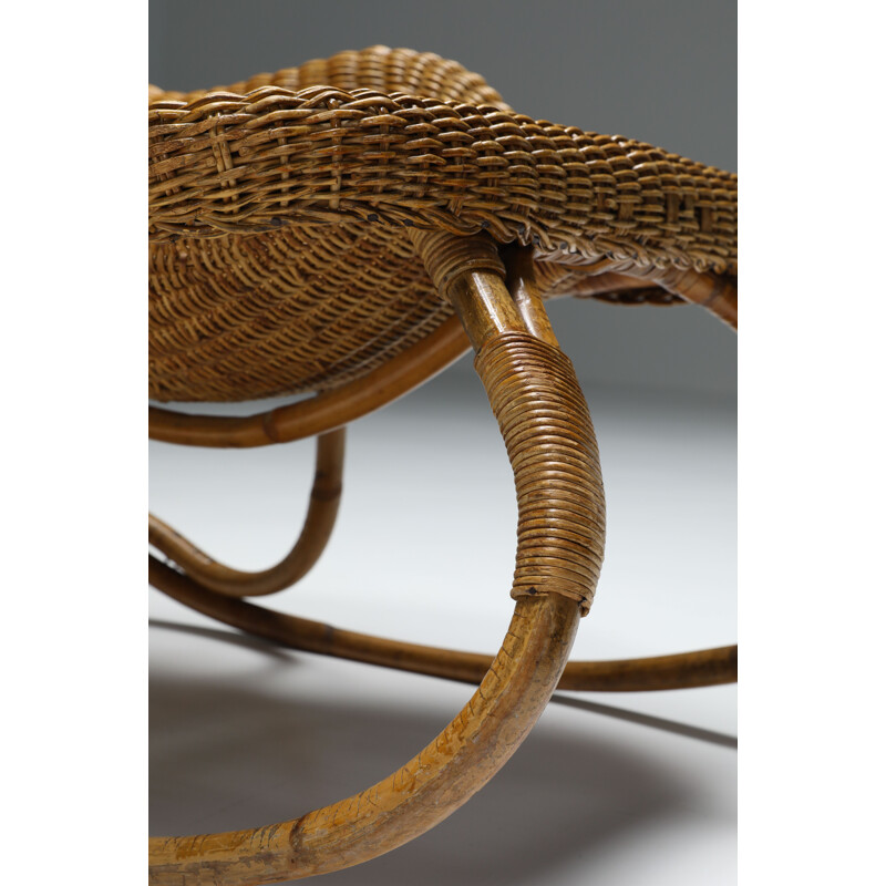 Vintage Art Nouveau wicker rocking chair, France 1905