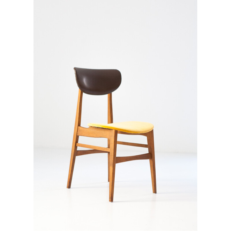 Suite de 4 chaises suédoises en simili cuir et velours - 1950