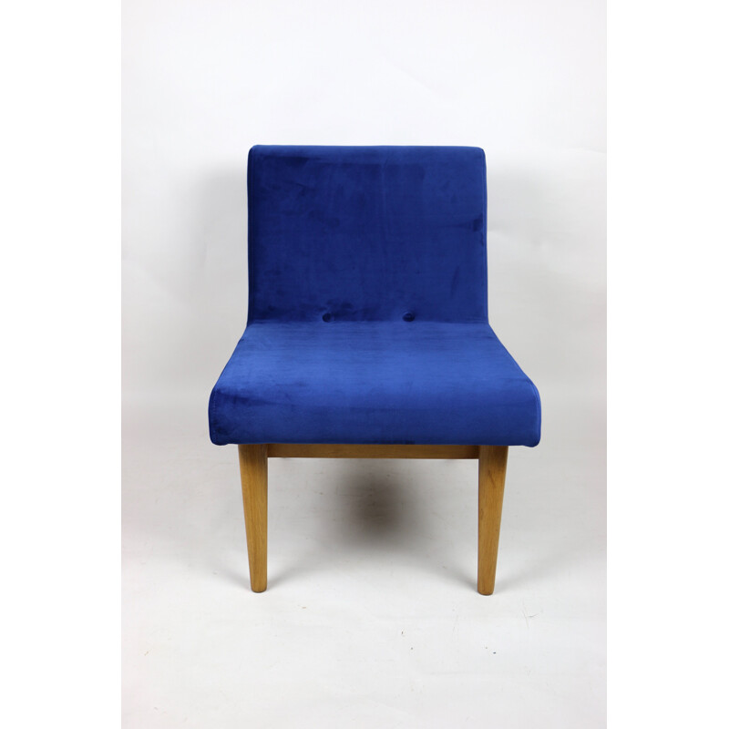 Vintage blauw fluwelen fauteuil, 1970