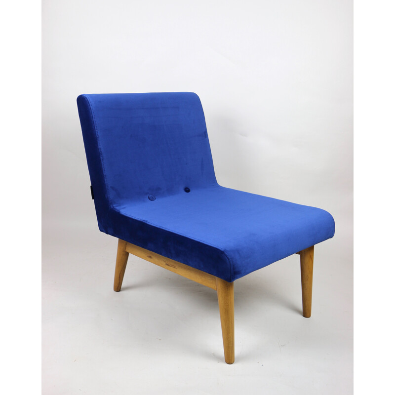 Poltrona de veludo azul vintage, 1970