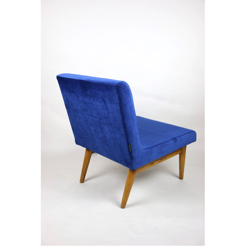 Vintage blauw fluwelen fauteuil, 1970