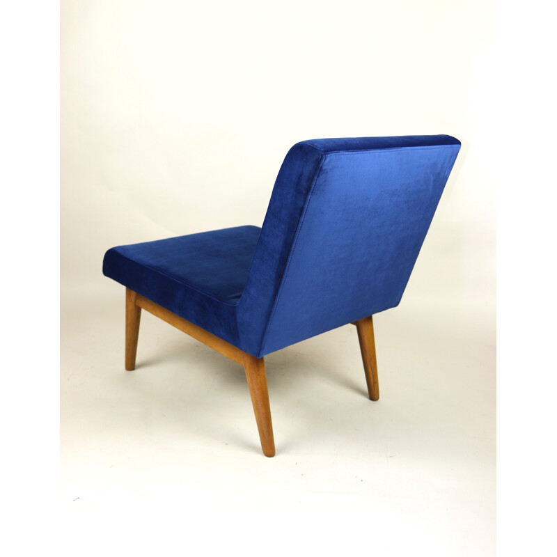Vintage blauw fluwelen fauteuil, 1970