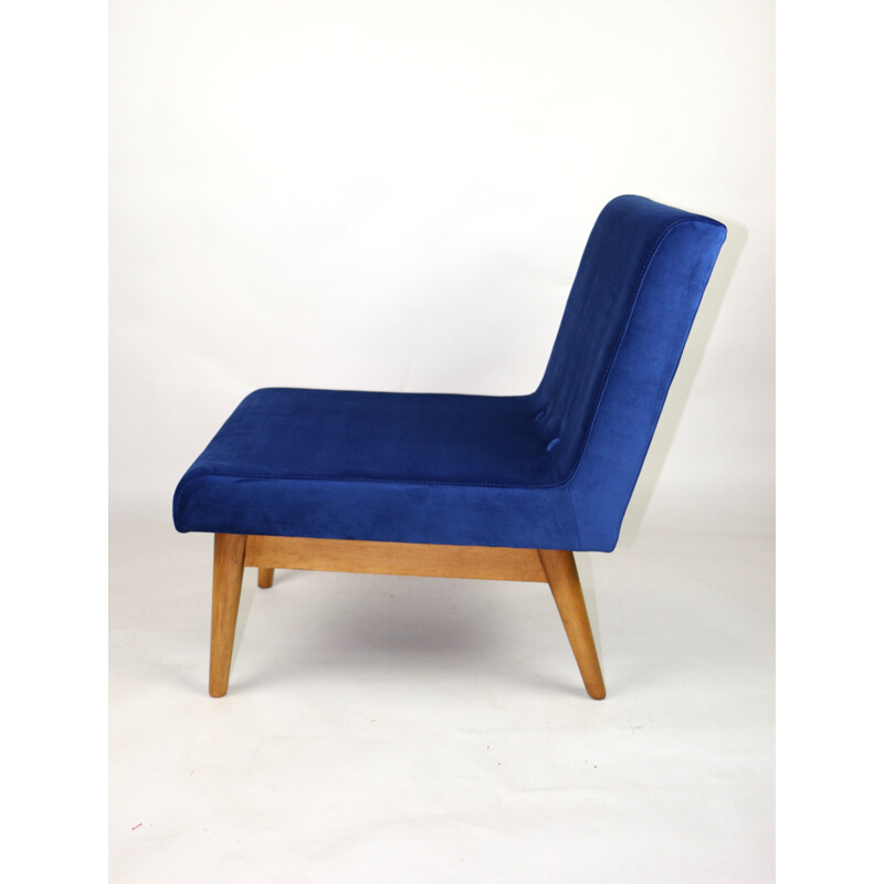 Poltrona de veludo azul vintage, 1970