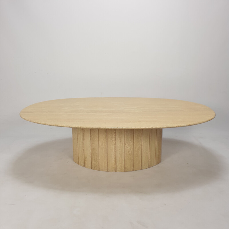 Italian vintage oval travertine coffee table, 1980s