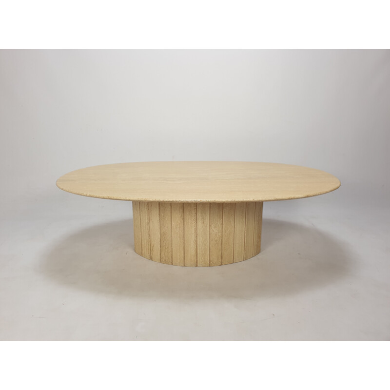 Italian vintage oval travertine coffee table, 1980s