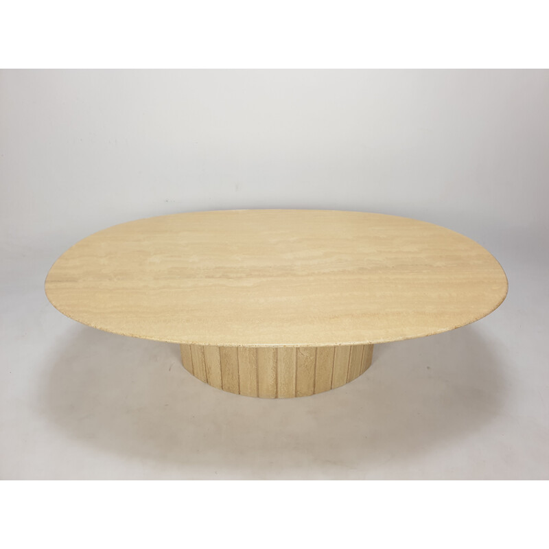 Italian vintage oval travertine coffee table, 1980s