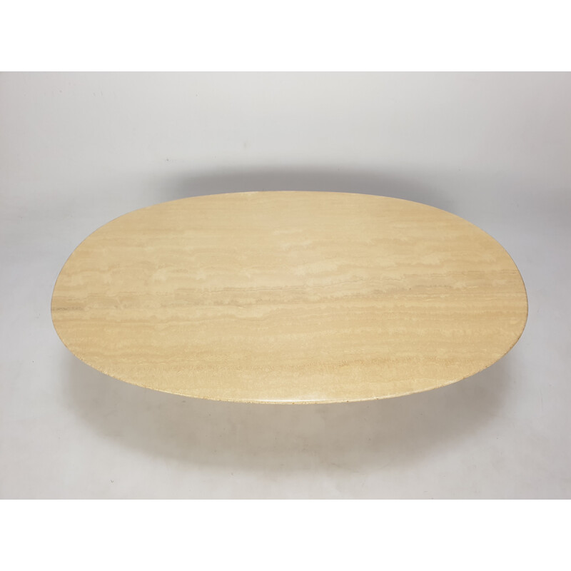 Italian vintage oval travertine coffee table, 1980s