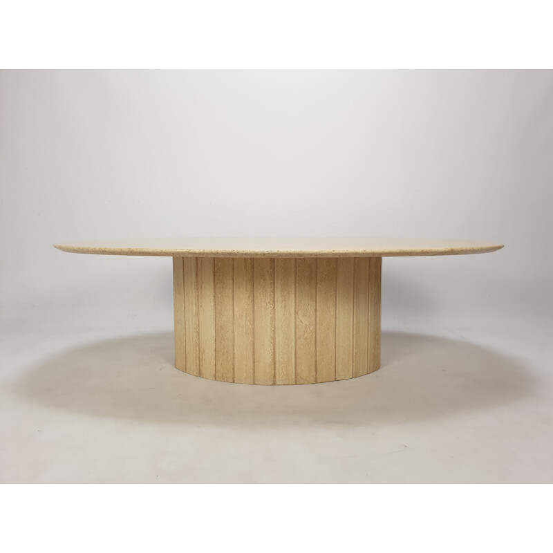 Italian vintage oval travertine coffee table, 1980s