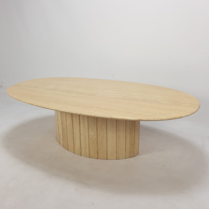 Italian vintage oval travertine coffee table, 1980s