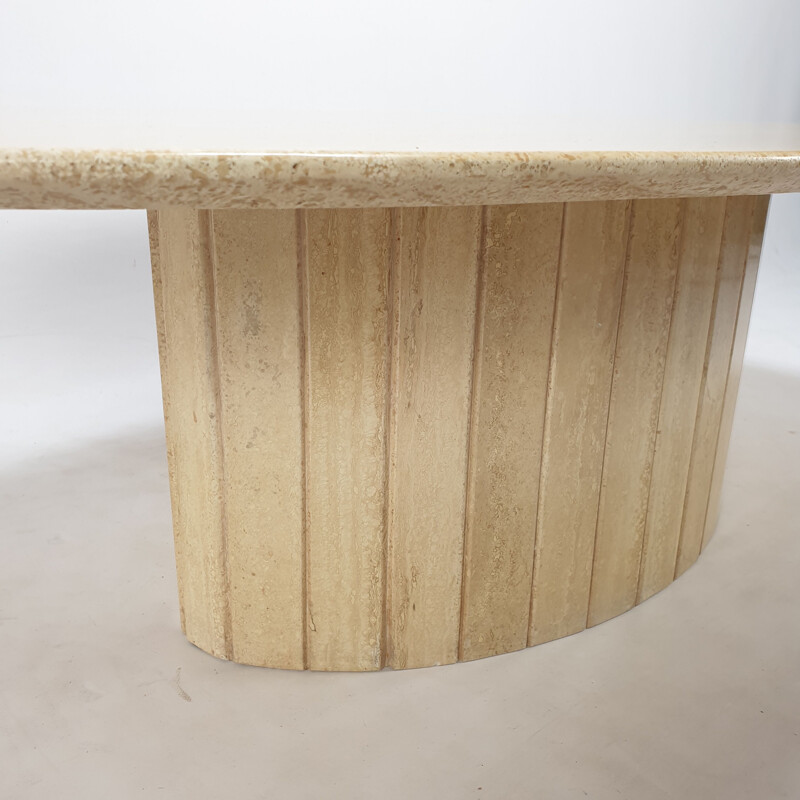 Italian vintage oval travertine coffee table, 1980s