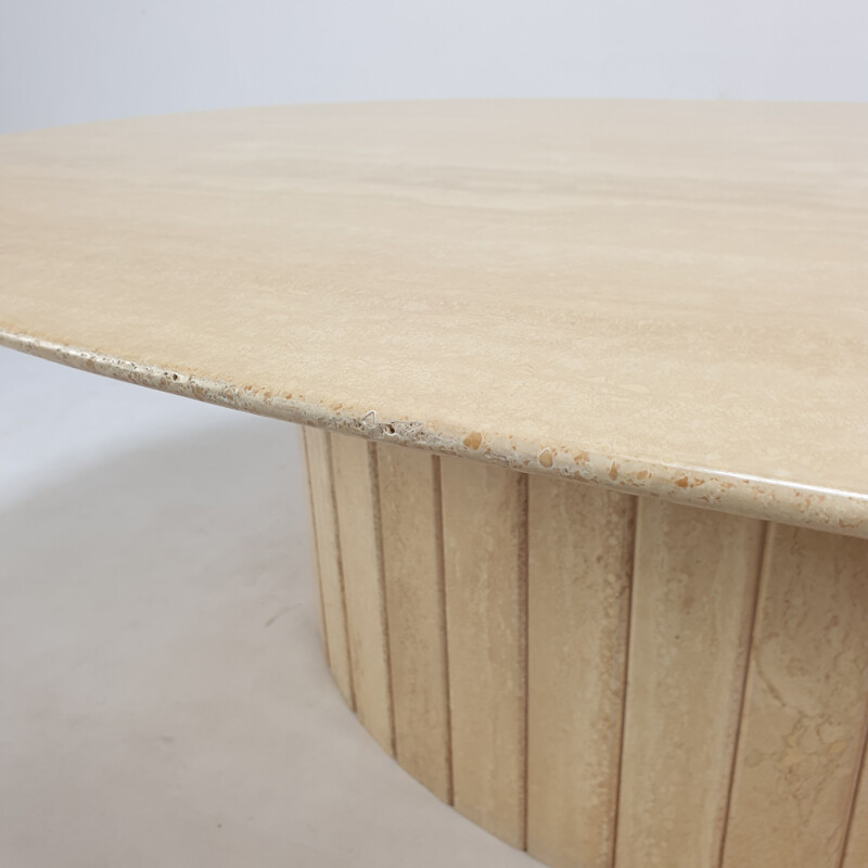 Italian vintage oval travertine coffee table, 1980s