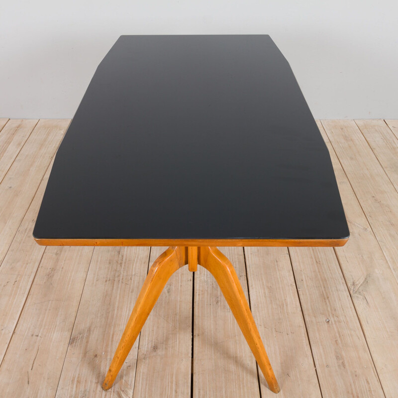 Italian vintage black glass dining table by Ico Parisi, 1950s