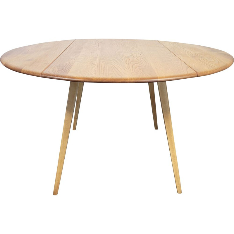 Vintage round drop leaf dining table by Ercol, 1960s