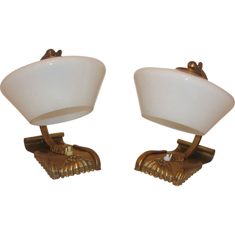 Pair of brass lamps, 1930s