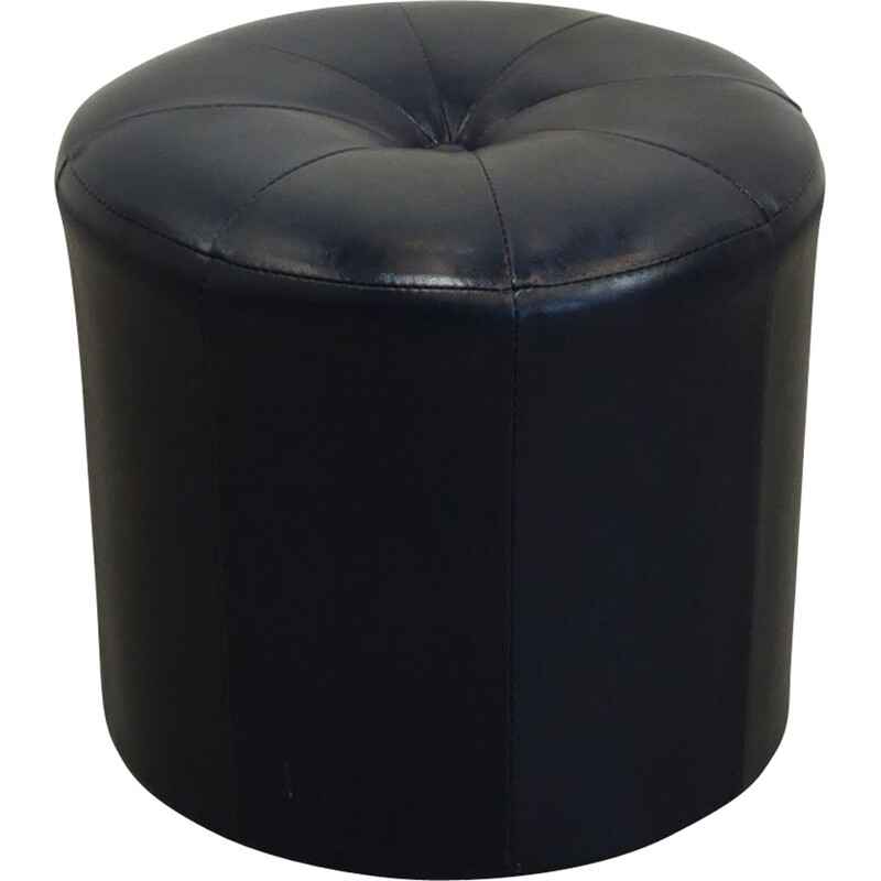 Vintage navy blue faux leather pouffe, 1970