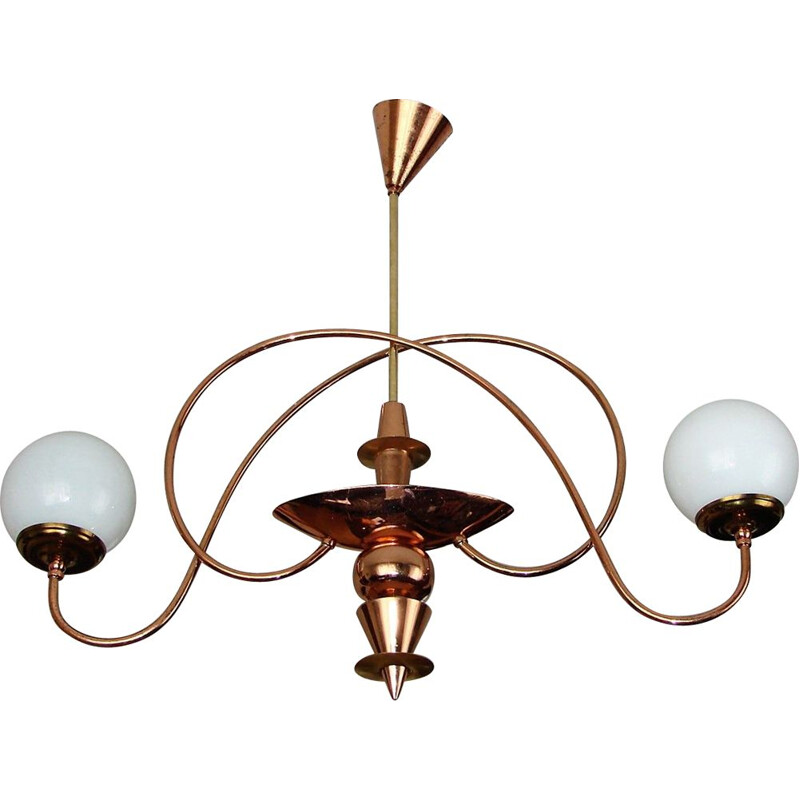 Mid century chandelier made of brass steel and glass, 1960s