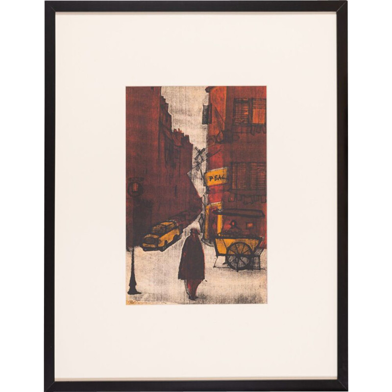 Vintage-Gemälde "New York street scene", 1970