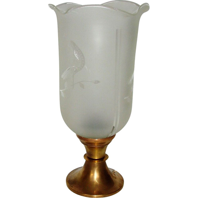 Vintage brass and frosted glass lamp, 1940