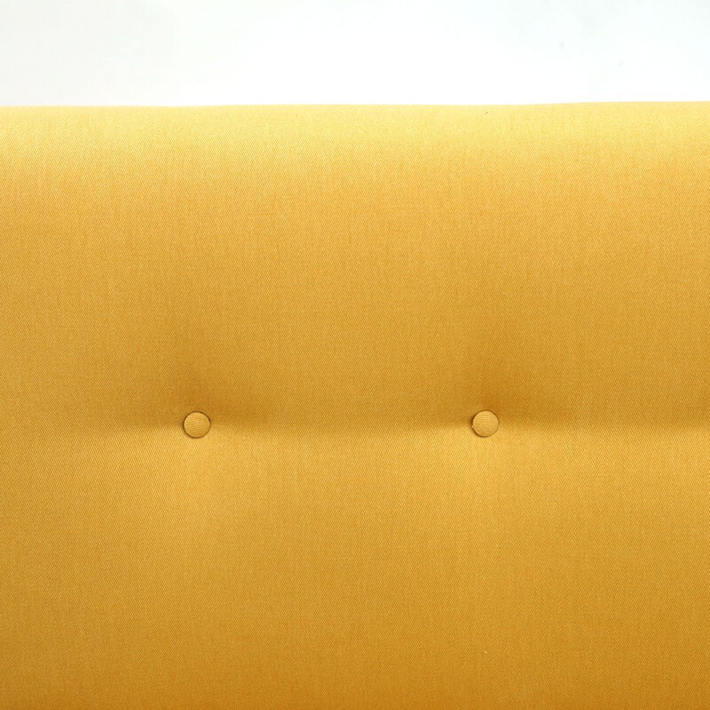 Canapé vintage en rotin avec rembourrage en tissu jaune, 1960