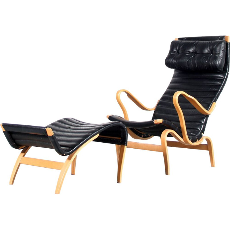 Vintage "Pernilla" armchair with footrest by Bruno Matthson, Sweden 1960
