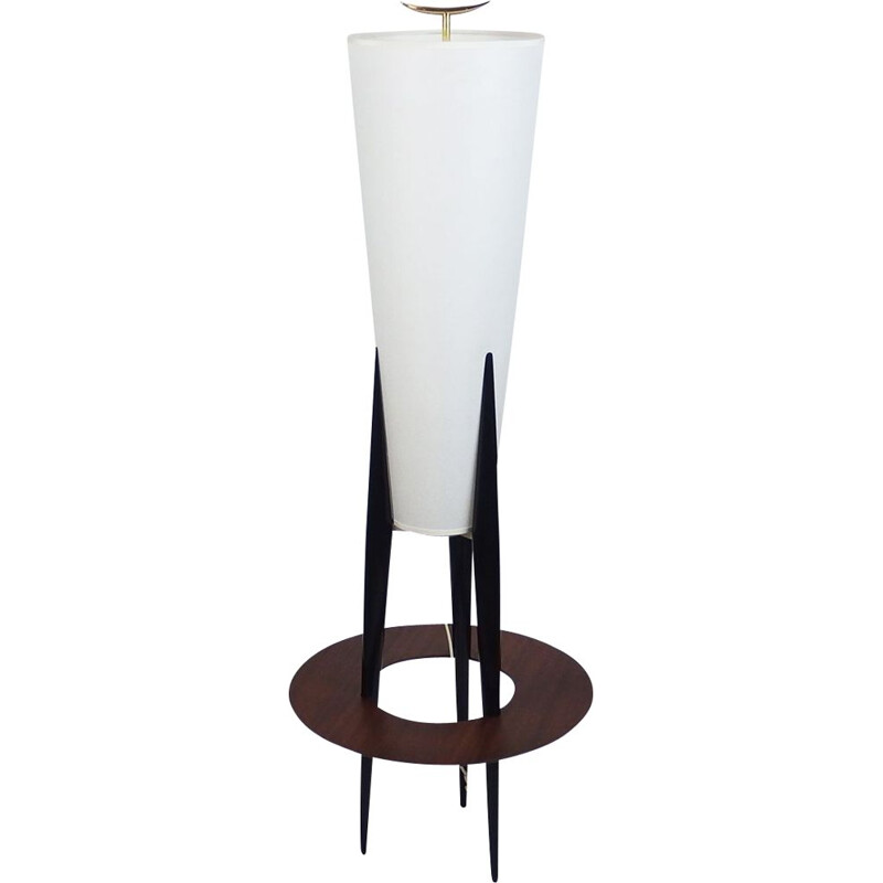 Vintage floor lamp in lacquered wood by Rispal, France 1950