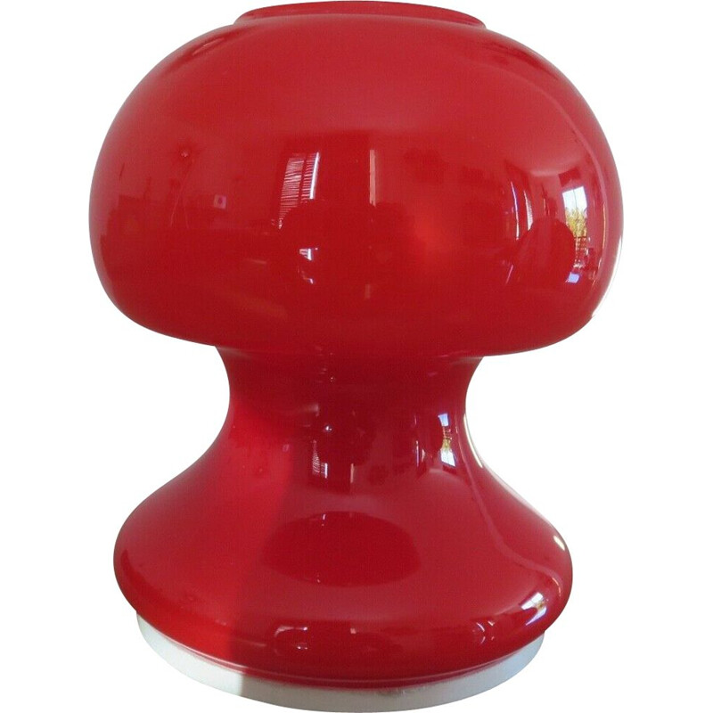 Lampe champignon vintage en opaline rouge, Italie 1960-1970