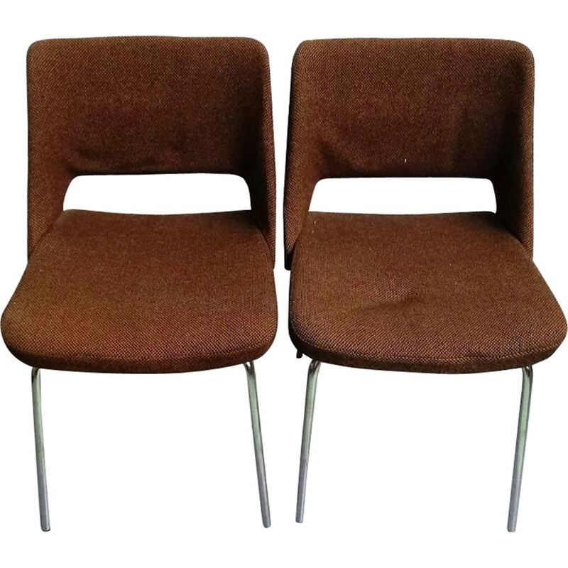 Pair of vintage chairs in brown fabric by Arne Jacobsen, 1950