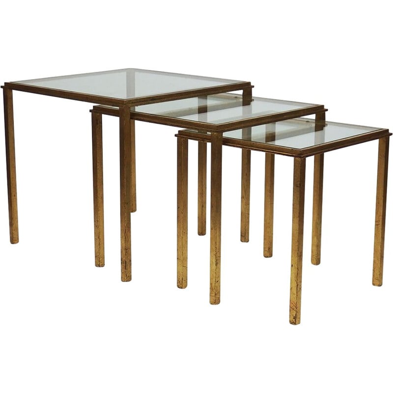 Set of 3 vintage nesting tables by Robert and Roger Thibier, 1970