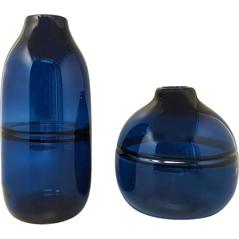 Paire de vases vintage bleues en verre de Murano par Seguso, Italie 1960