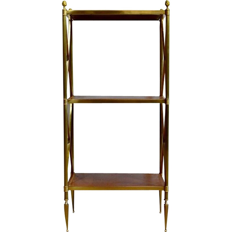 Vintage shelf with 3 brass and wood trays for Maison Jansen, 1970