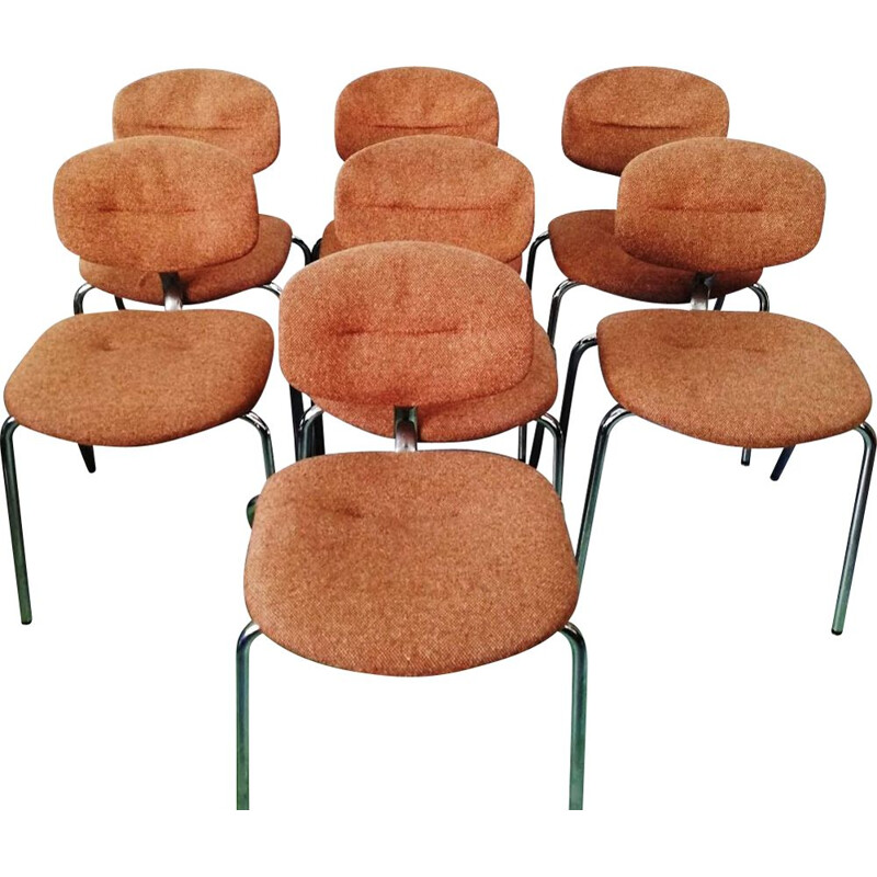 Set of 7 vintage Straford chairs in upholstered fabric by Pierre Paulin