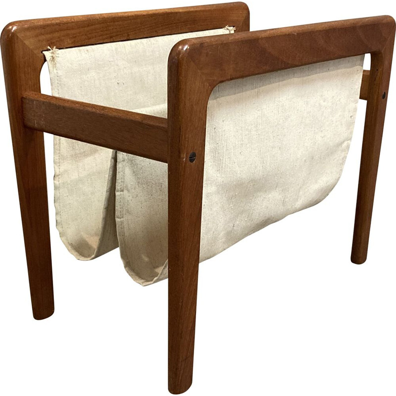 Scandinavian vintage teak and cotton magazine rack, 1950