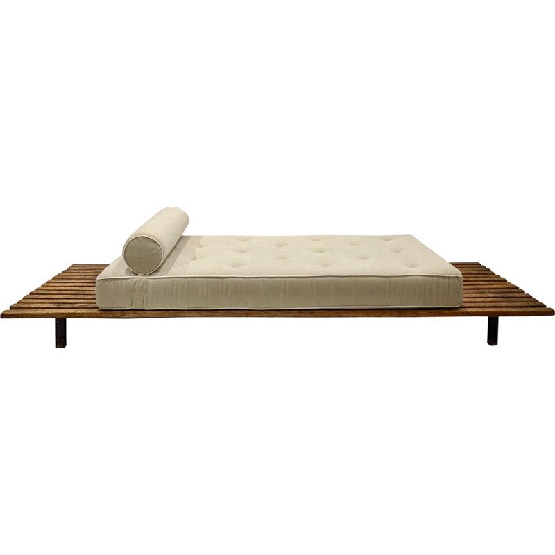 Vintage cansado daybed with mattress and cushion in grey fabric by Charlotte Perriand, 1950