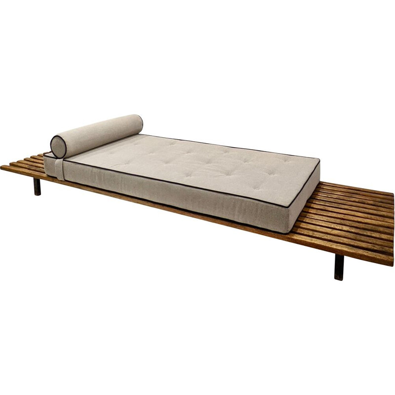 Vintage cansado daybed with mattress and cushion in grey fabric by Charlotte Perriand, 1950