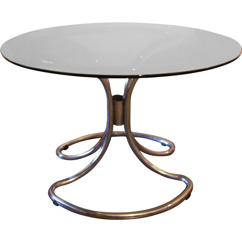 Vintage table in smoked glass and chrome steel, 1970