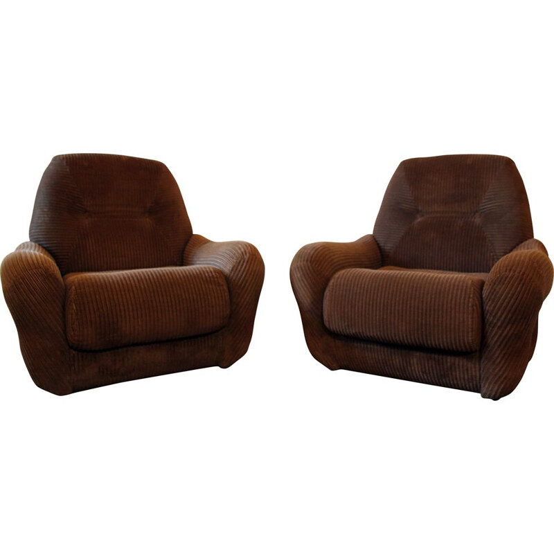 Pair of vintage brown velvet armchairs, 1970