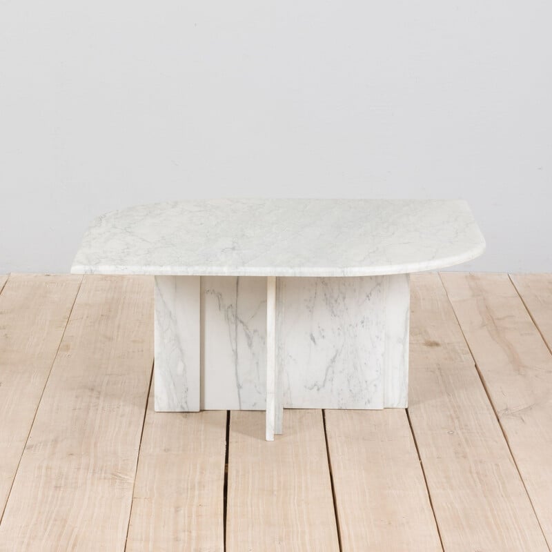 Italian vintage white marble coffee table, 1980