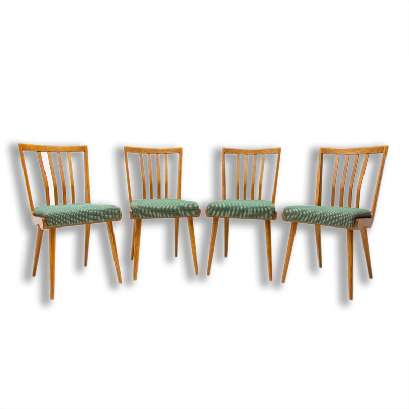 Ensemble de 4 chaises vintage rembourrées, Tchécoslovaquie 1960