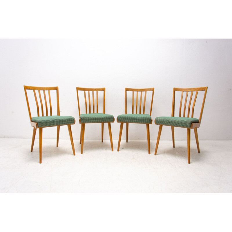 Ensemble de 4 chaises vintage rembourrées, Tchécoslovaquie 1960