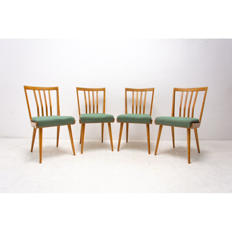 Conjunto de 4 cadeiras estofadas vintage, Checoslováquia 1960