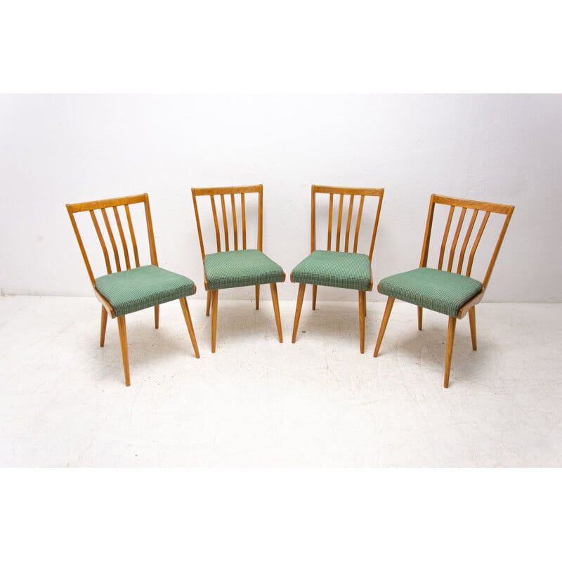 Set of 4 vintage upholstered chairs, Czechoslovakia 1960
