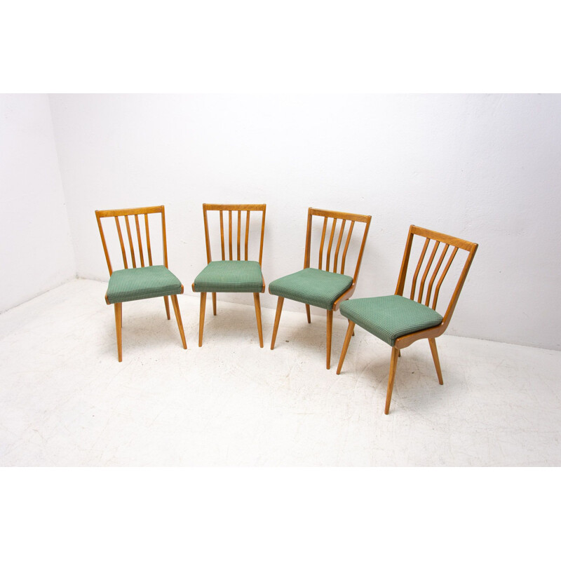 Ensemble de 4 chaises vintage rembourrées, Tchécoslovaquie 1960